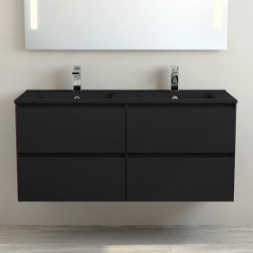 Meuble suspendu double vasque céramique noir mat 120 cm, noir mat, One - image 2