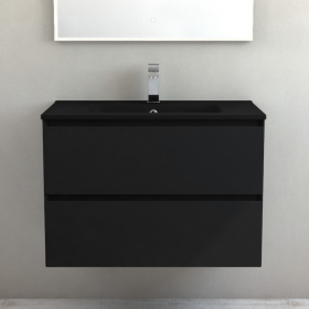 Meuble suspendu 80cm noir mat et plan vasque céramique noir mat, One - image 2