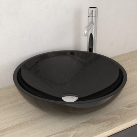 Vasque à poser ronde en marbre noir, 42 cm, Sensa