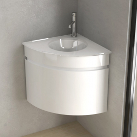 Lave-main d'angle avec plan-vasque en verre et rangement, 51x51 cm, Corner - image 2
