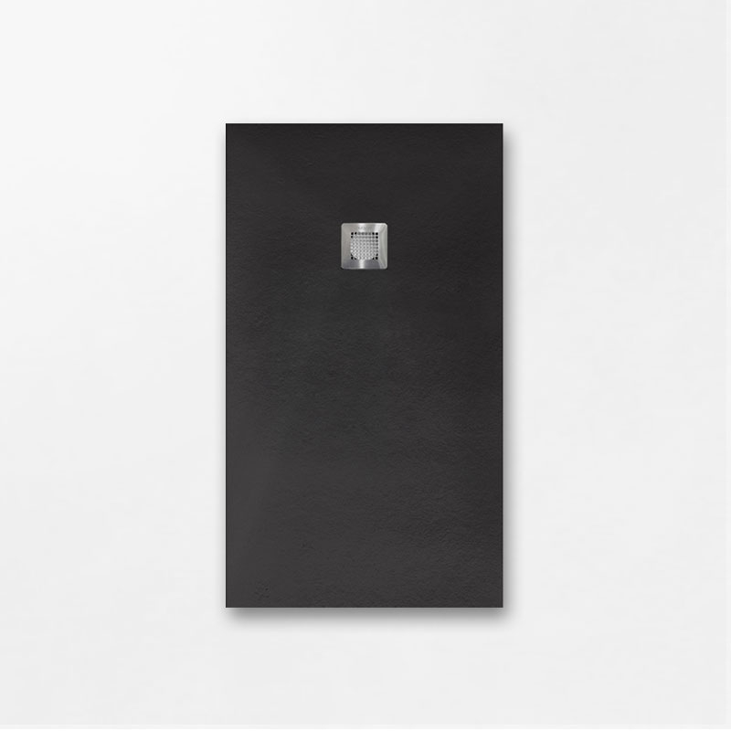 Receveur de douche 140x80 cm, grille inox, Composite Noir, Slate