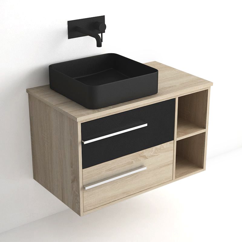 Pack meuble de salle de bain suspendu bois Cambrian 80cm + vasque à poser, Tropcoul
