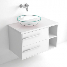 Pack meuble de salle de bain suspendu blanc 80cm + vasque à poser, Tropcoul