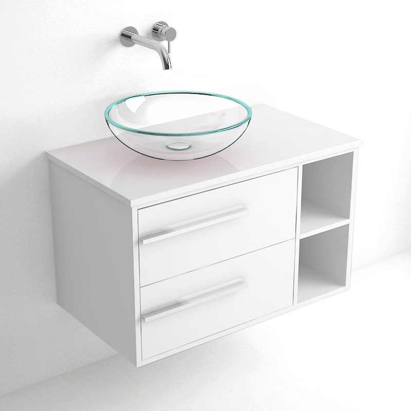 Pack meuble de salle de bain suspendu blanc 80cm + vasque à poser, Tropcoul