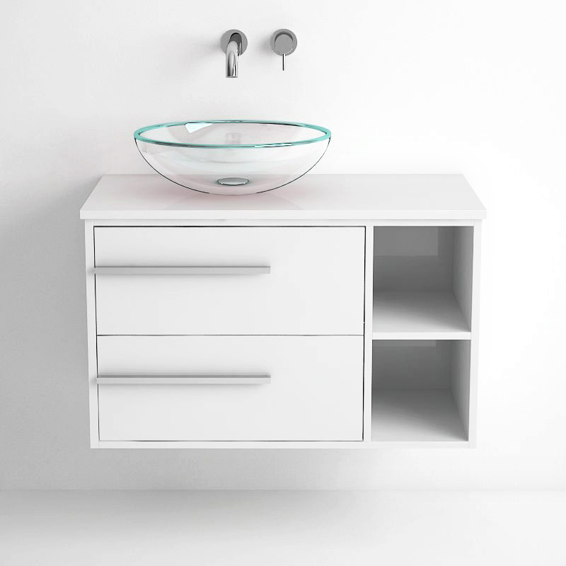 Ensemble meuble de salle de bain suspendu blanc 80cm + vasque à poser, Tropcoul
