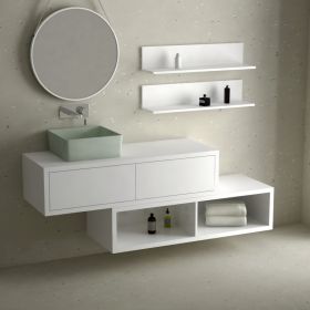 Ensemble meuble salle de bains 120 cm + caisson rangement et tablettes, Blanc, Step - image 2