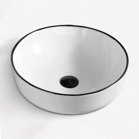 Vasque à poser en céramique, blanc et liseré noir - Ø41 cm - Chic