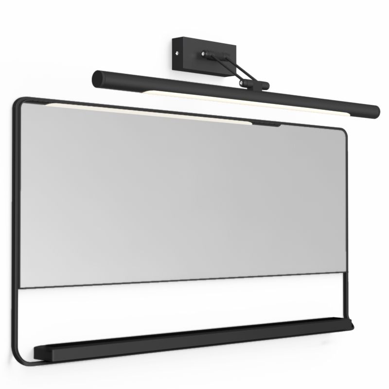 Pack miroir horizontal avec cadre métal et tablette noir, Chic et applique murale noire, Magda