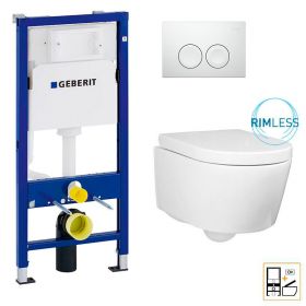 Bâti Geberit Duofix Basic + Plaque Delta21 blanche + WC suspendu Alto blanc compact - Pack WC suspendu