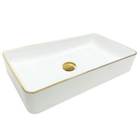 Vasque à poser en céramique, blanc et liseré doré - 60x35 cm - Chic Gold