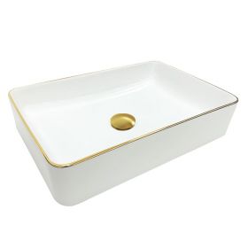 Vasque à poser 50x34 cm, en céramique, blanc et liseré doré - Chic Gold