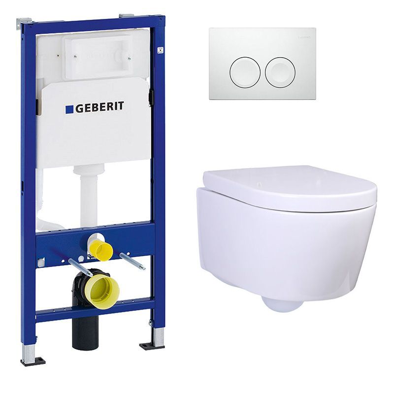 Bâti Geberit Duofix Basic + Plaque Delta21 blanche + WC suspendu Alto blanc compact - Pack WC suspendu