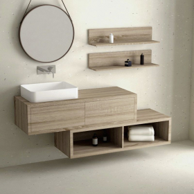 Ensemble meuble salle de bain 120 cm + caisson rangement et tablettes, Cambrian, Step - image 2