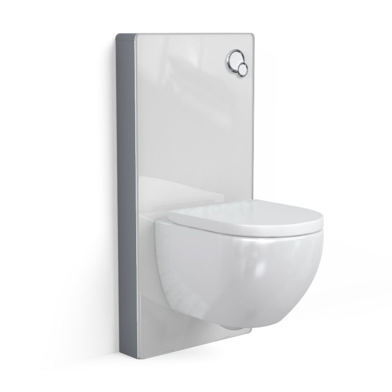 Bâti autoportant panneau verre blanc, Elo + Plaque double touches blanche + WC suspendu compact, Nino
