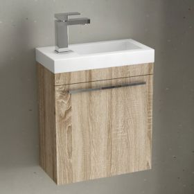 Meuble lave-mains bois et vasque en résine blanche, 44cm, Mini