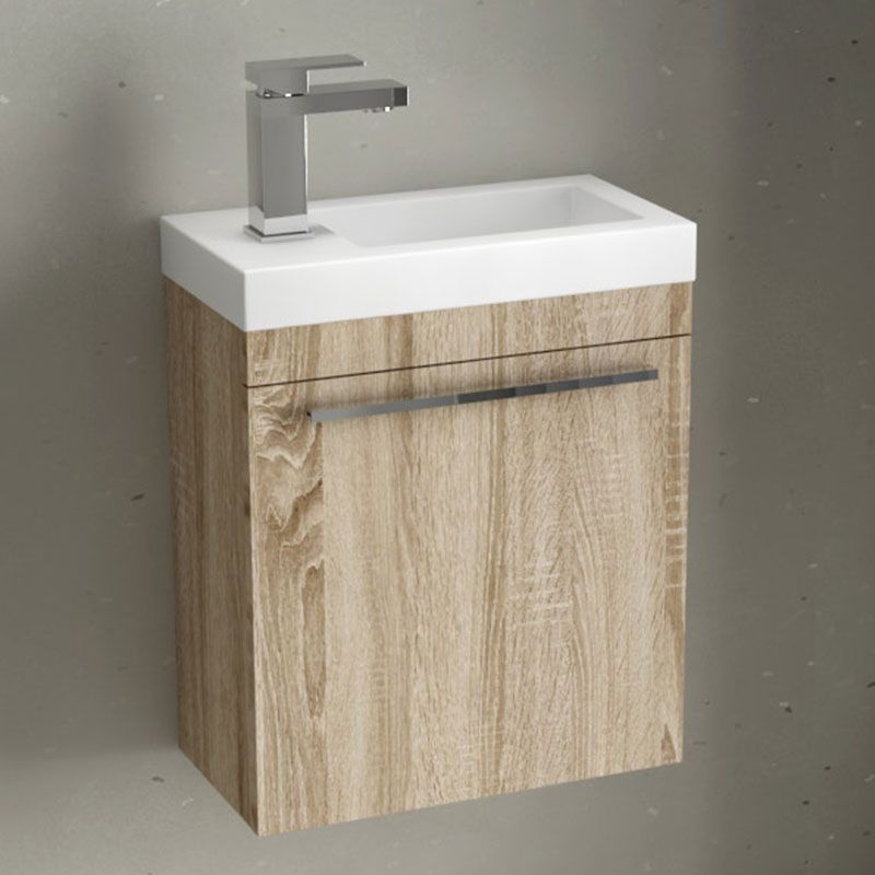 Meuble lave-mains bois et vasque en résine blanche, 44cm, Mini - image 2