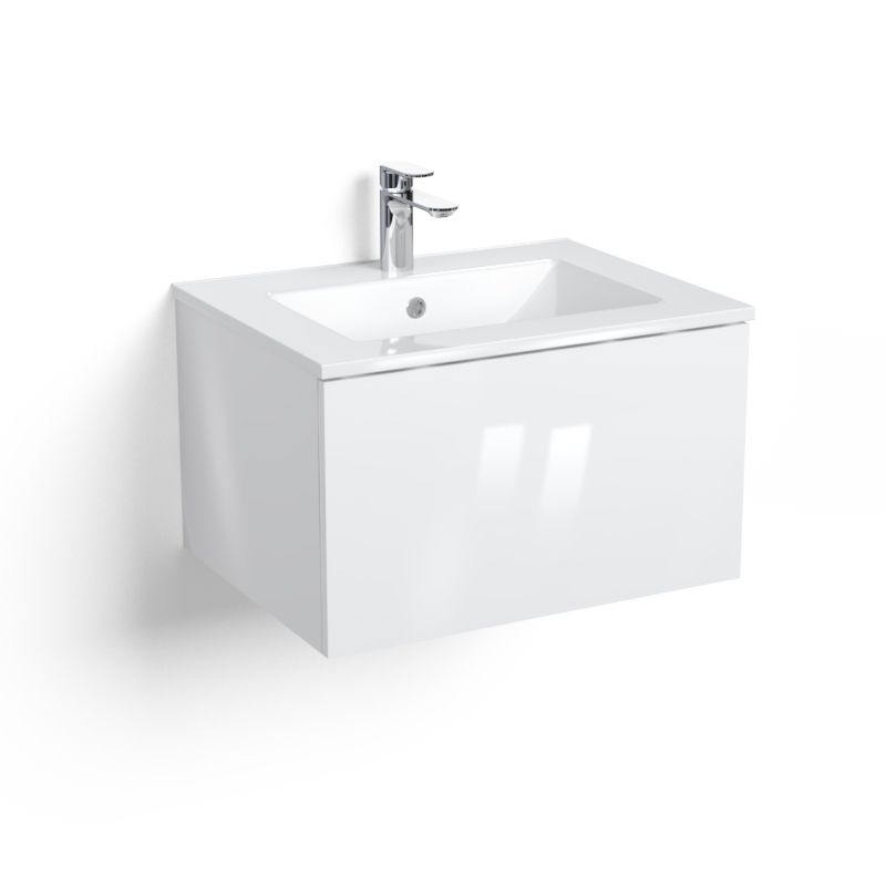 Meuble salle de bains 60 ou 80 cm, Blanc brillant, 1 tiroir + vasque céramique, Caruso