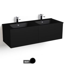 Meuble salle de bains 120 cm, Noir mat, avec tiroirs et double vasques céramique Noir Mat, Caruso
