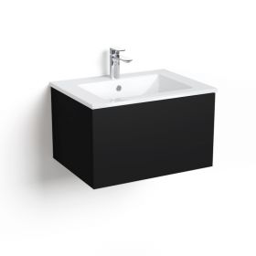 Meuble salle de bains 60 ou 80 cm, Noir mat, avec tiroir et vasque céramique, Caruso