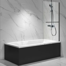 Pare-baignoire fixe avec porte-serviettes, 70 ou 80 x 140 cm, profilé noir mat, Palma 2