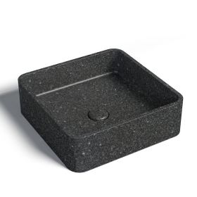 Vasque béton carrée, 39x39 cm, terrazzo noir, T2