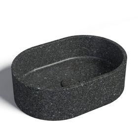 Vasque béton ovale, 40x28 cm, terrazzo noir, T3