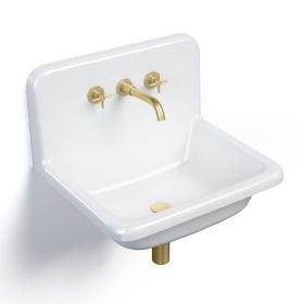 Vasque en fonte 61x51 cm, avec dosseret, blanc, School + robinet mélangeur Cross II doré brossé inclus