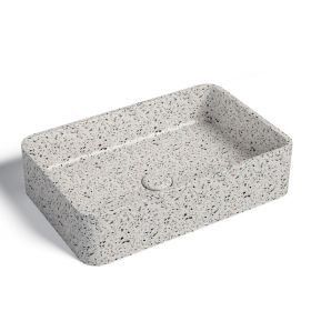Vasque béton rectangulaire, 50x32,5 cm, terrazzo blanc, T7