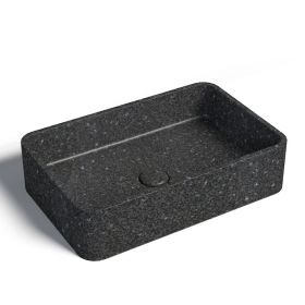 Vasque béton rectangulaire, 50x32,5 cm, terrazzo noir, T7