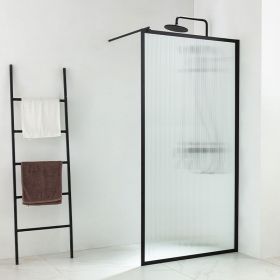 Paroi de douche fixe verre cannelé avec profilé noir mat, 100 ou 140 cm, Walk In