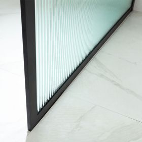 Paroi de douche fixe 100,120 ou 140 cm, verre cannelé avec profilé noir mat, Walk In - image 2