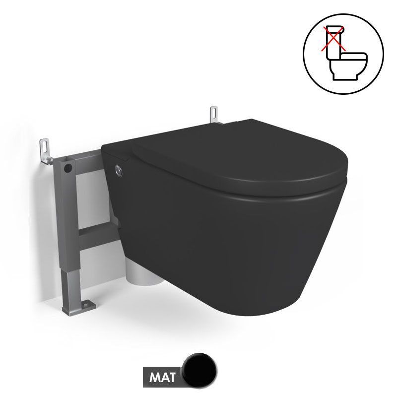 WC suspendu ne nécessitant pas de réservoir + abattant + bâti-support, noir mat, W1.0