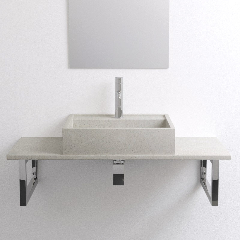 Plan de toilette avec vasque en pierre reconstituée Gris Polar 100 cm, Marino - image 2