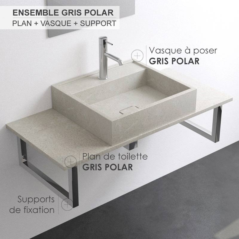 Plan de toilette avec vasque en pierre reconstituée Gris Polar 100 cm, Marino