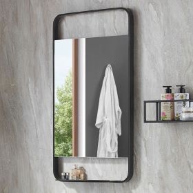 Miroir salle de bain l.55 x H.100 cm vertical, avec cadre métal et tablette noir, Cuadro 5 - image 2