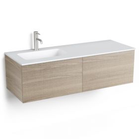 Meuble salle de bains 120 cm, Frêne foncé, avec tiroirs et vasque gel coat décentrée, Caruso