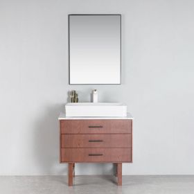 Ensemble meuble Fifties en bois massif 80 cm, plan en marbre et miroir 60x80 cm