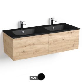 Meuble salle de bains 120 cm, Amazonia, avec tiroirs et double vasques céramique Noir Mat, Caruso