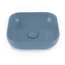 Vasque à poser carrée 41 x 41 cm, céramique, Bleu mat, made in France, Desvres