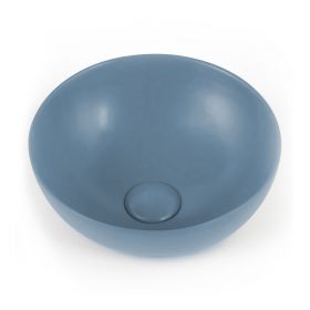 Vasque à poser ronde 41 x 37 cm, céramique, Bleu mat, made in France, Desvres
