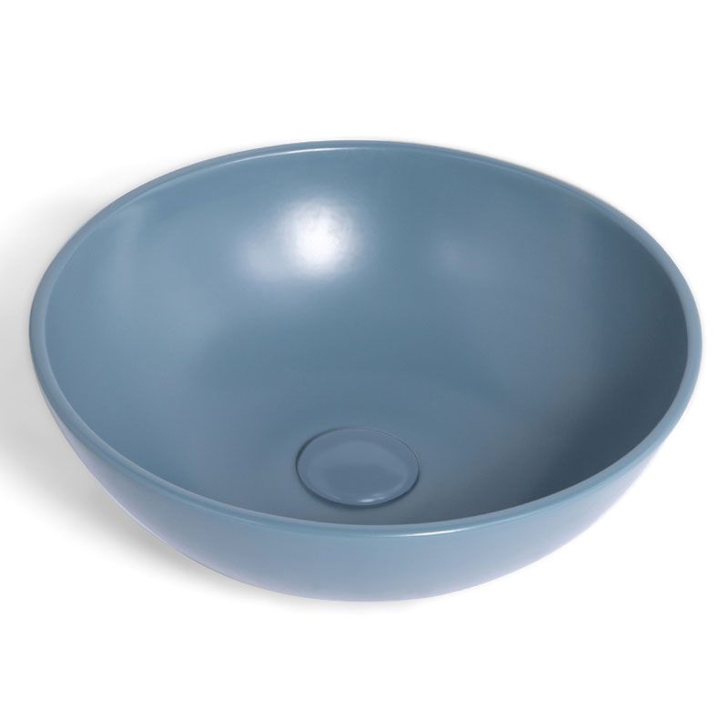 Vasque à poser ronde Ø47,5 cm, céramique, Bleu mat, made in France, Desvres