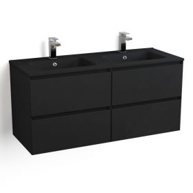 Meuble suspendu double vasque céramique noir mat 120 cm, noir mat, One
