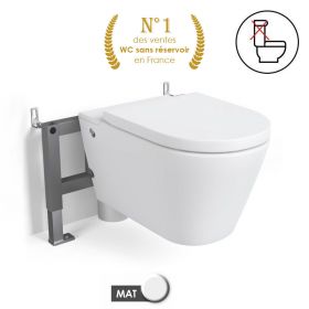 WC suspendu ne nécessitant pas de réservoir + abattant + bâti-support, blanc mat W1.0