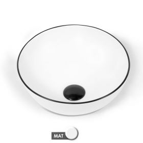 Vasque à poser 41 x 37 cm ronde, céramique, Blanc mat avec liseré noir, made in France, Fil