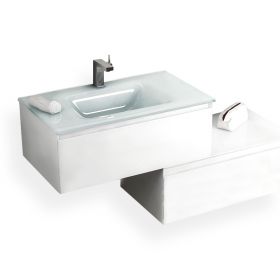 Cuenca, meuble salle de bain 81 cm blanc brillant, vasque verre 3 finitions