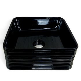 Vasque à poser carrée, céramique, noir brillant - 38 x 38 cm, Strip