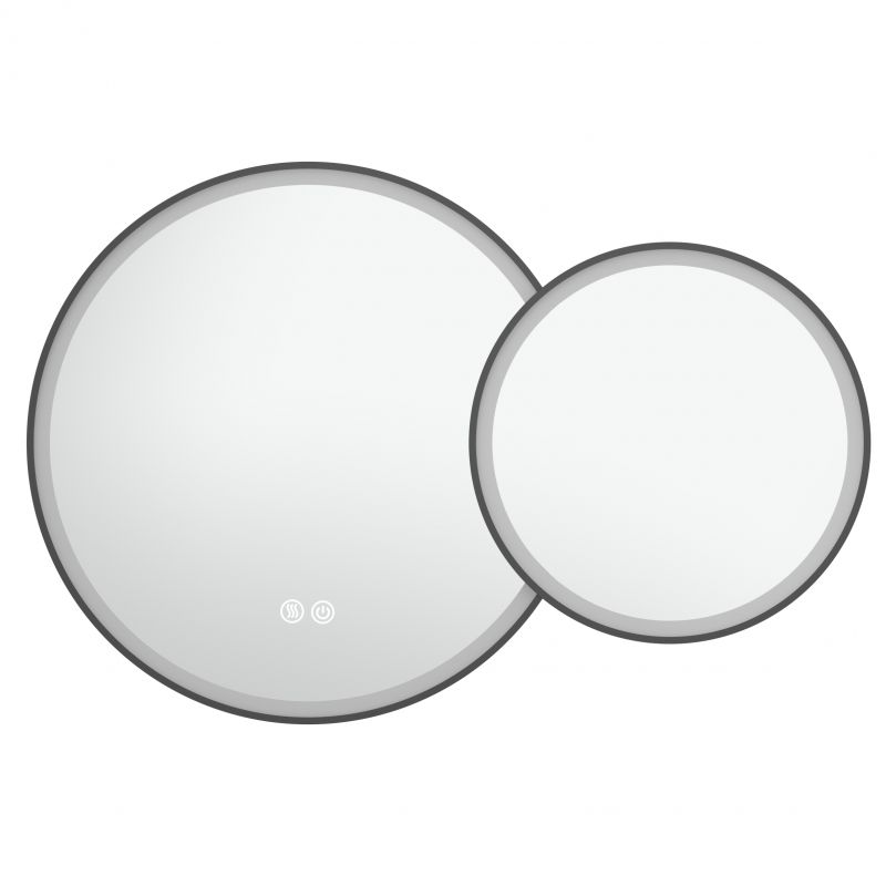 Miroir 105x70 cm lumineux LED, antibuée, double ronds, cadre noir mat, Châtelet