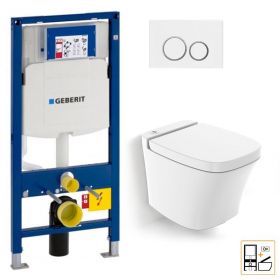 Bâti Geberit Duofix Sigma + Plaque de déclenchement blanche + WC suspendu Leon Rimless - Pack WC suspendu