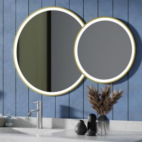 Miroir 105x70 cm lumineux LED, antibuée, double ronds, cadre doré brossé, Châtelet - image 2