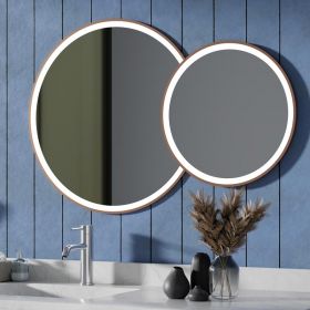 Miroir 105x70 cm lumineux LED, antibuée, double ronds, cadre doré rose brossé, Châtelet - image 2